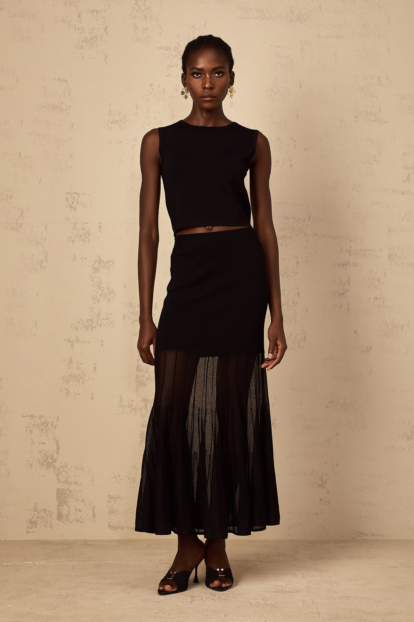 Cerise Black Panelled Fine Knit Matching Set