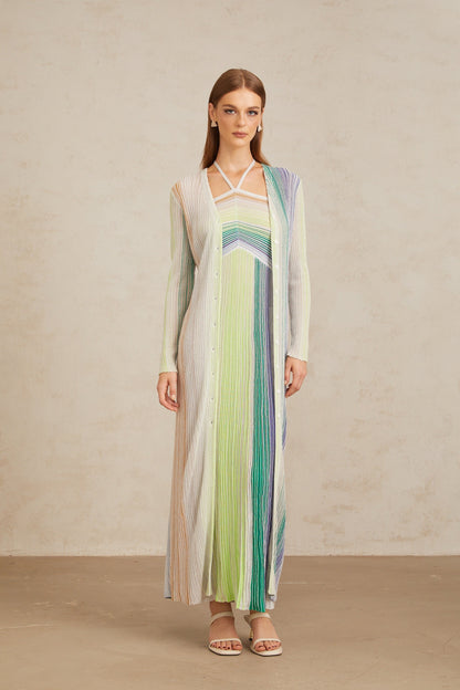 Serelith Green Metallic Knit Long Cardigan