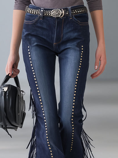 Western Style Vintage Tassel Rivet Flared Jeans
