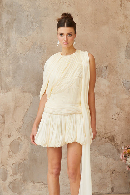Cyrielle Pleated Mini Dress with Ribbon Design Accent