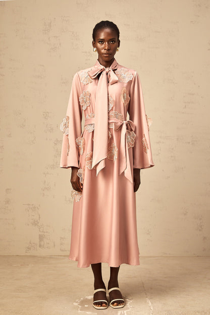 Orane tied floral-applique flared midi dress in Pink