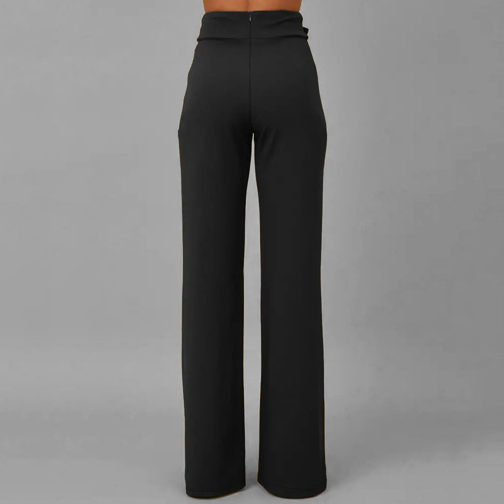 Formal Metal Buckle Decor High Rise Straight Leg Pants