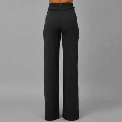 Formal Metal Buckle Decor High Rise Straight Leg Pants