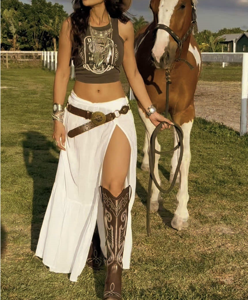 Casual White Slit Maxi Skirt