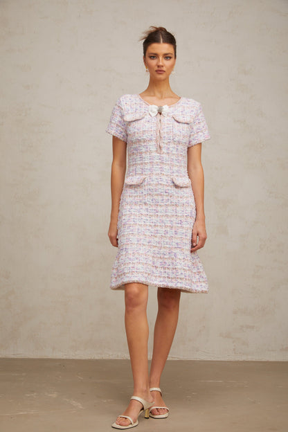 Hyacinthe purple checked knit midi dress