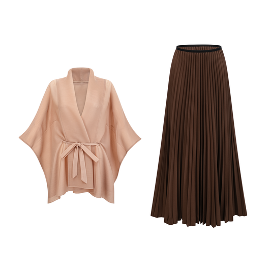 Adèle cape-design pleated top & skirt matching set