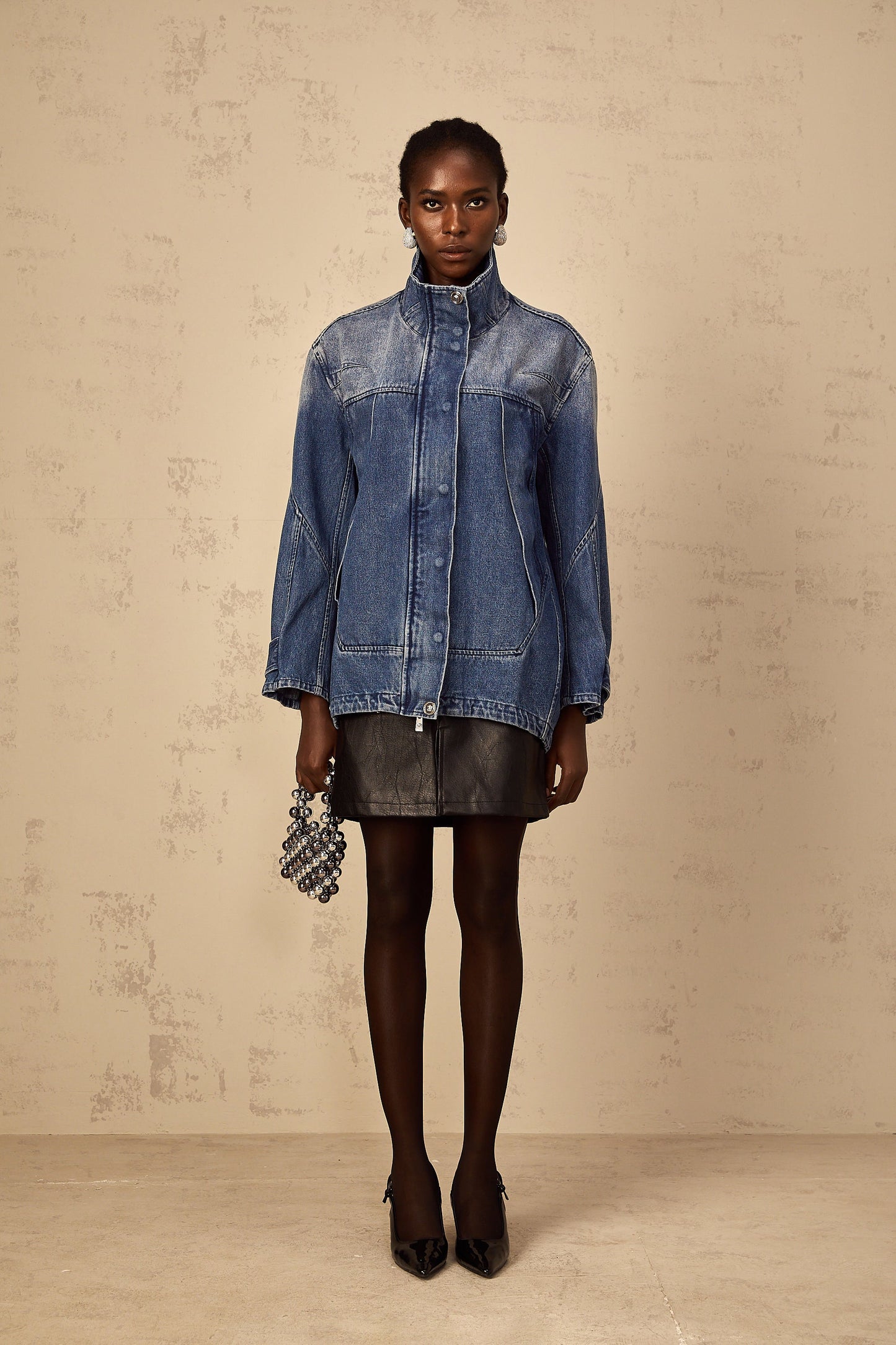 Géraldine blue patchwork loose-fit denim jacket