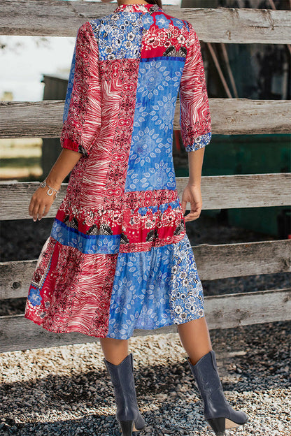 Kaleidoscope Print Buttoned Midi Dress