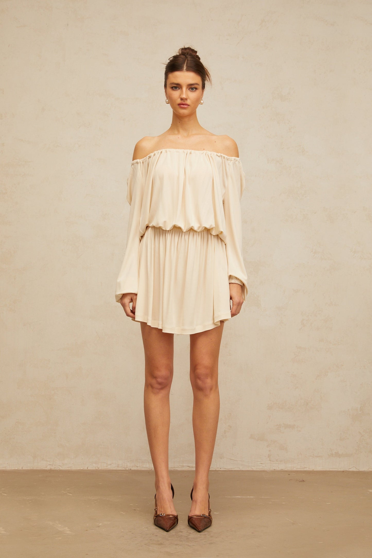 Emma neutrals structured-design mini dress