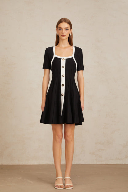 Géraldine Black Contrast Trim Knit Mini Dress