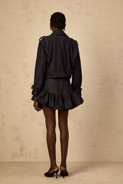 Florence Indigo Blue Contrast Stitching Denim Jacket