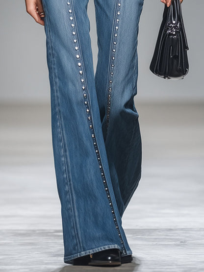 Western Style Vintage Rivet Flared Jeans