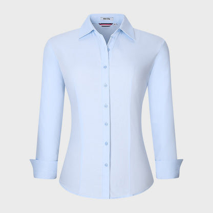 Formal Solid Turndown Collar Long Sleeve Button Up Blouse