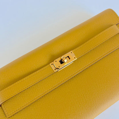 Hermes Kelly To Go Wallet Jaune d'or Epsom Leather with gold hardware