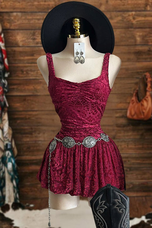 Floral Bud-Hem Velvet Mini Dress