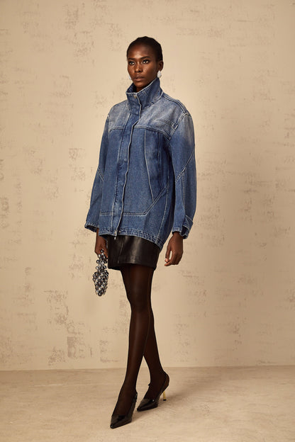 Géraldine blue patchwork loose-fit denim jacket