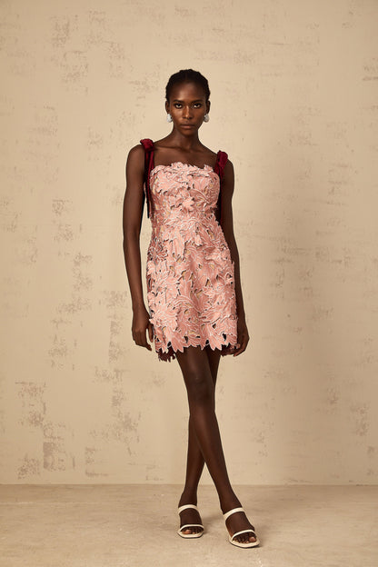 Tatiana pink floral-embroidered mini dress