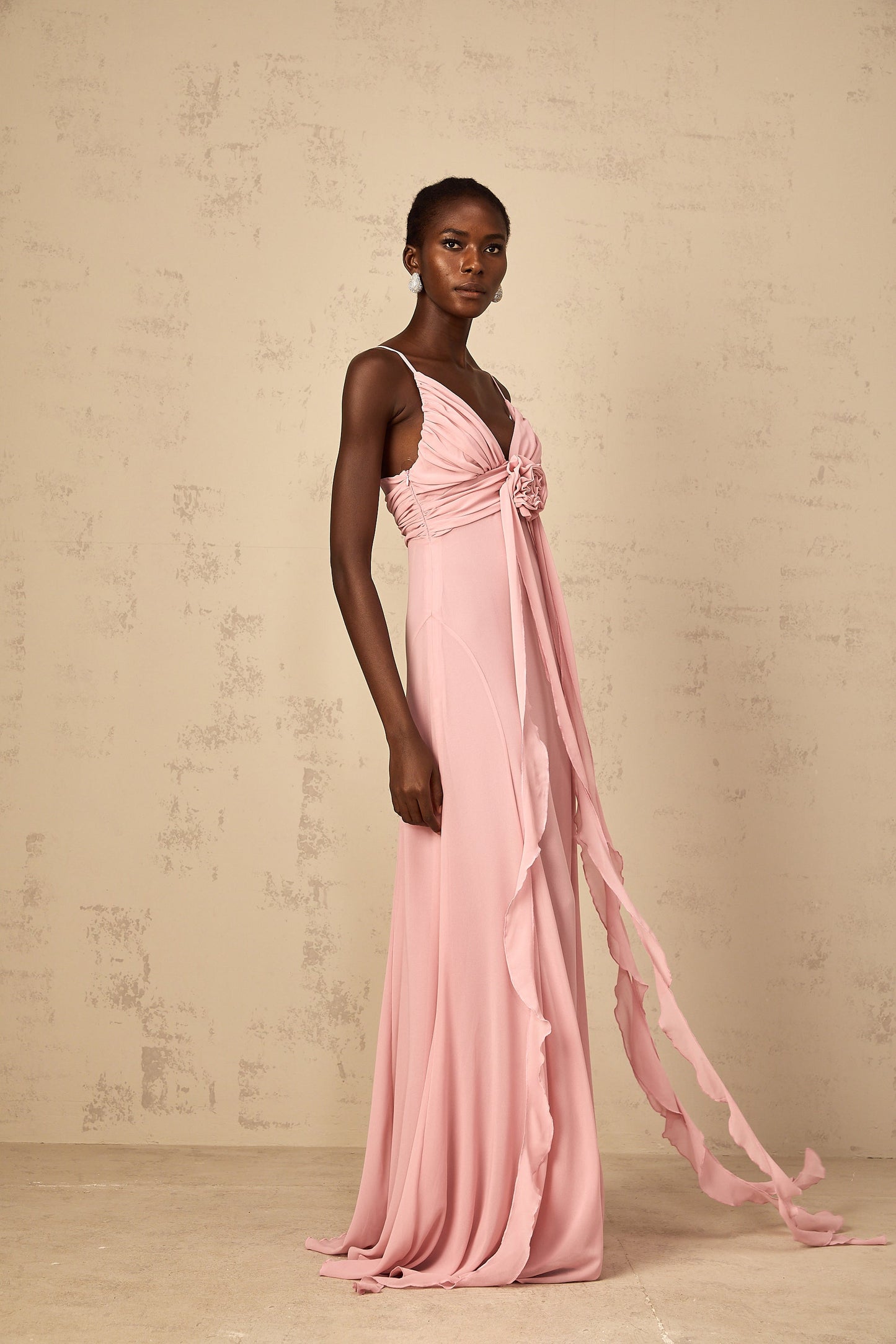 Ysandre Soft-Pink 3D Petal Tulle Maxi Dress