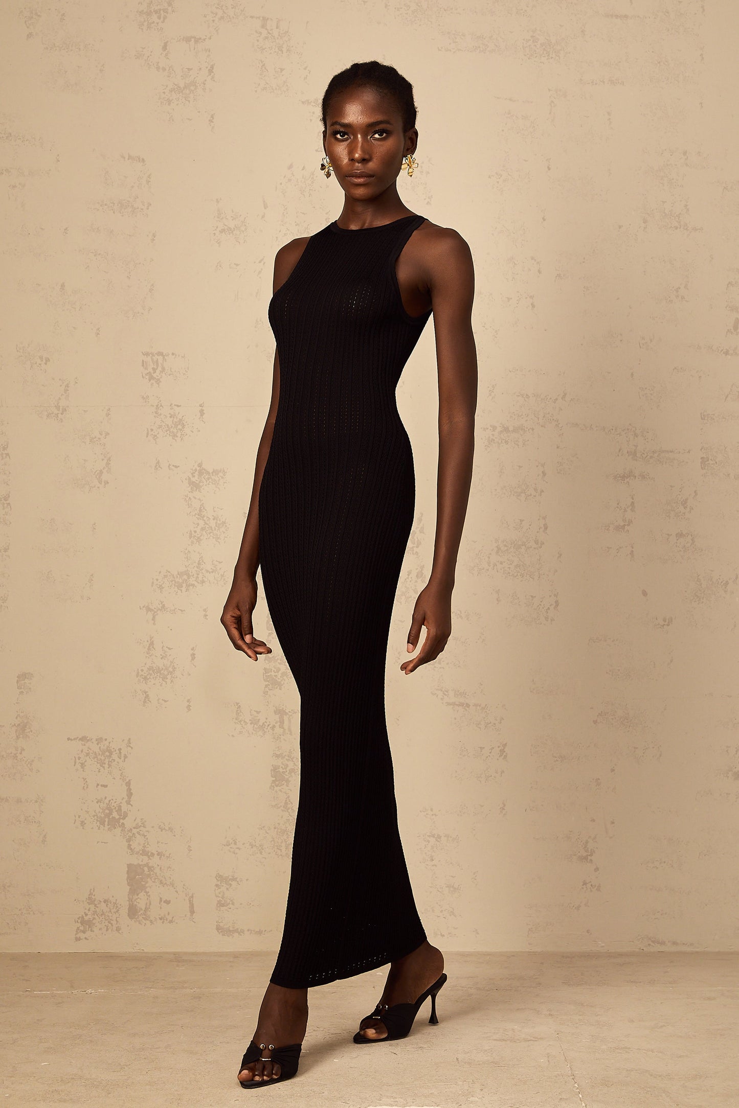 Déotille black fitted ribbed-knit maxi dress