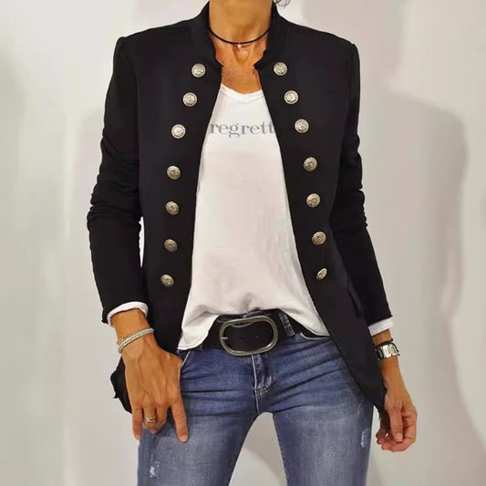 Everyday Stand Collar Long Sleeve Double Breasted Jacket