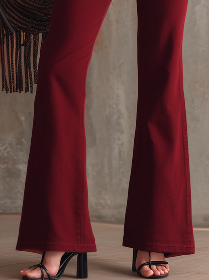 Stylish Sexy Double-breasted Button-embellished Denim Flared Pants