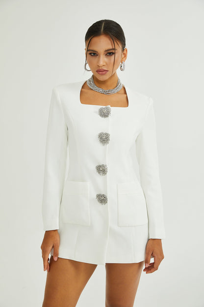 Fionnghuala White Crystal Embellished Mini Dress