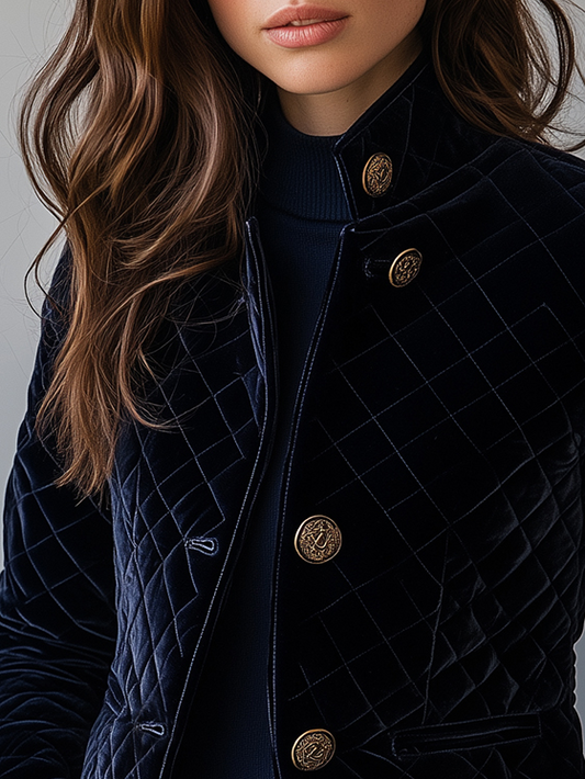 (clearance)Chic Velvet Diamond-quilted Padded Short Jacket