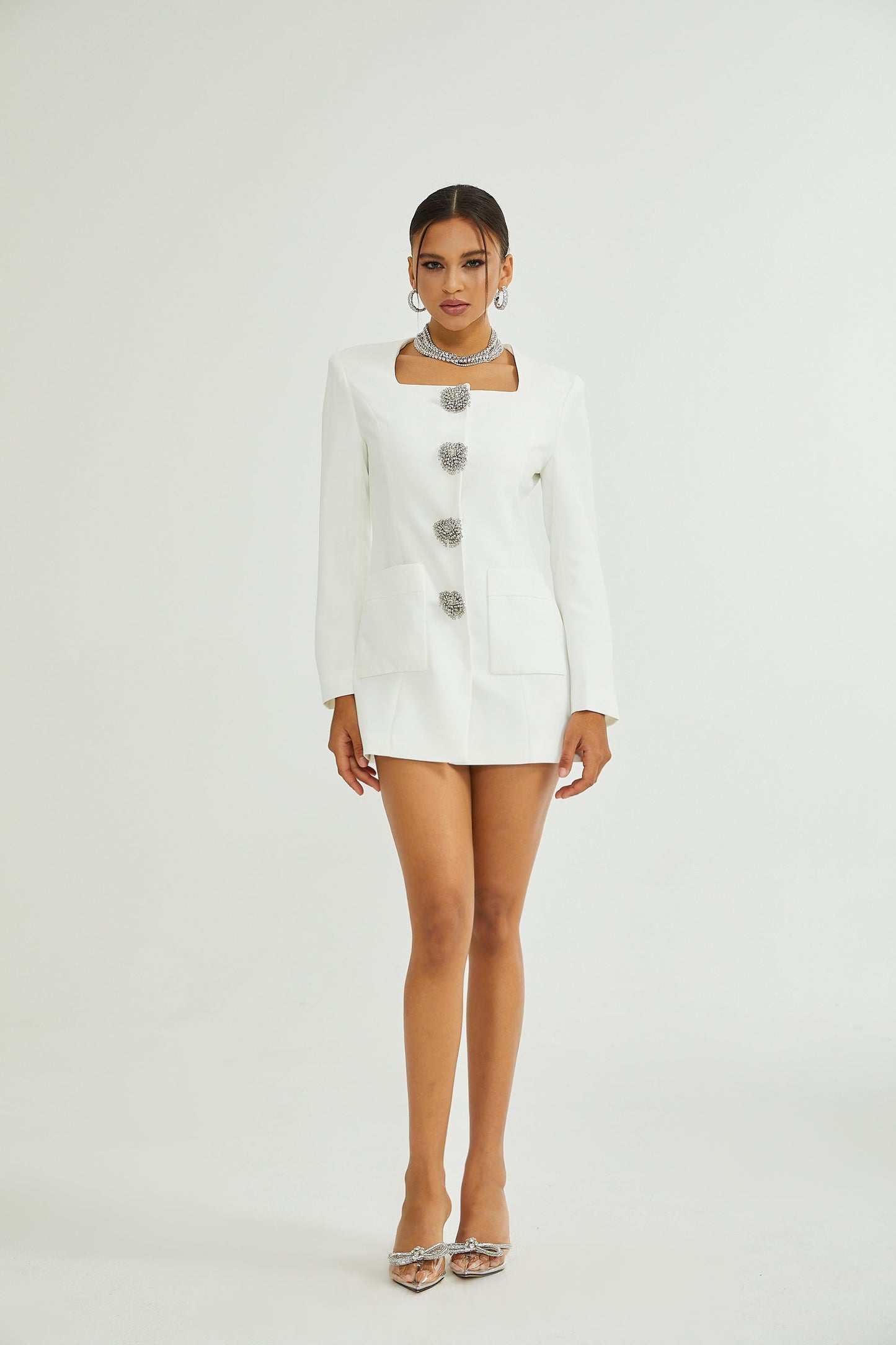 Fionnghuala White Crystal Embellished Mini Dress