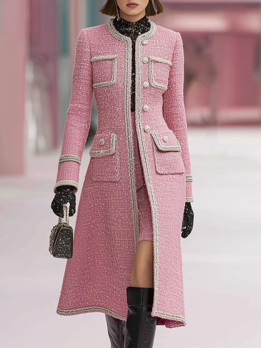 Vintage Silver Trim Tweed Mid-Length Coat