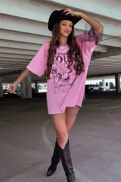 "World Tour" Graphic Tee -Pink