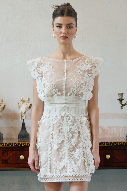 Maïa white floral-embroidered lace mini dress