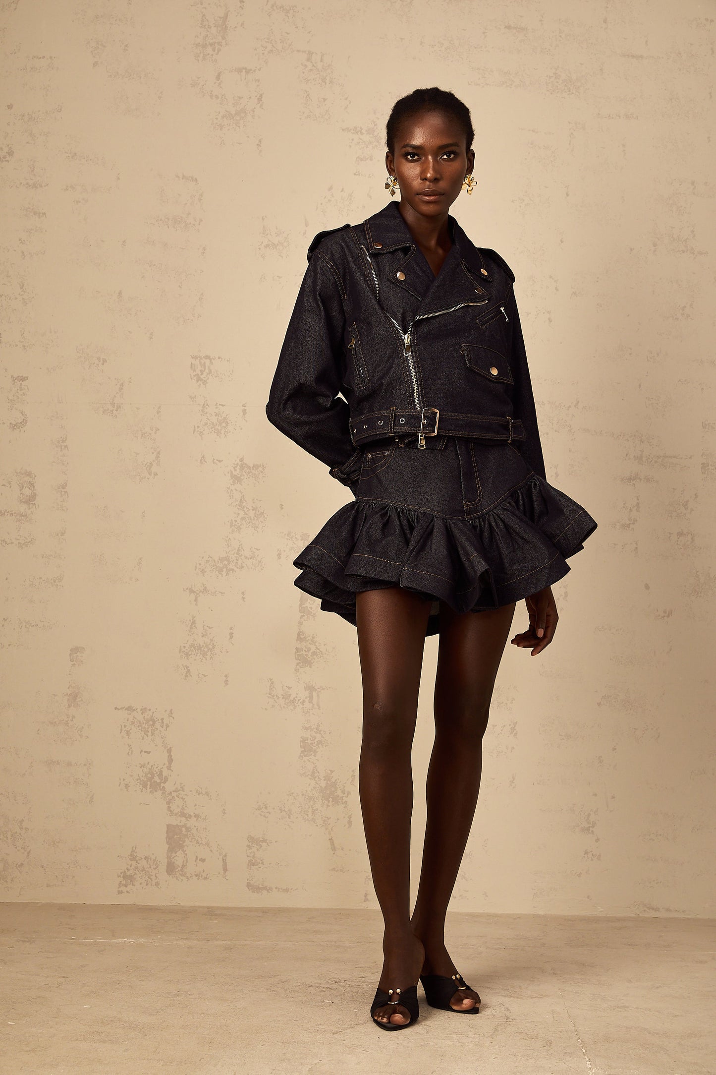 Florence Indigo Blue Contrast Stitching Denim Jacket
