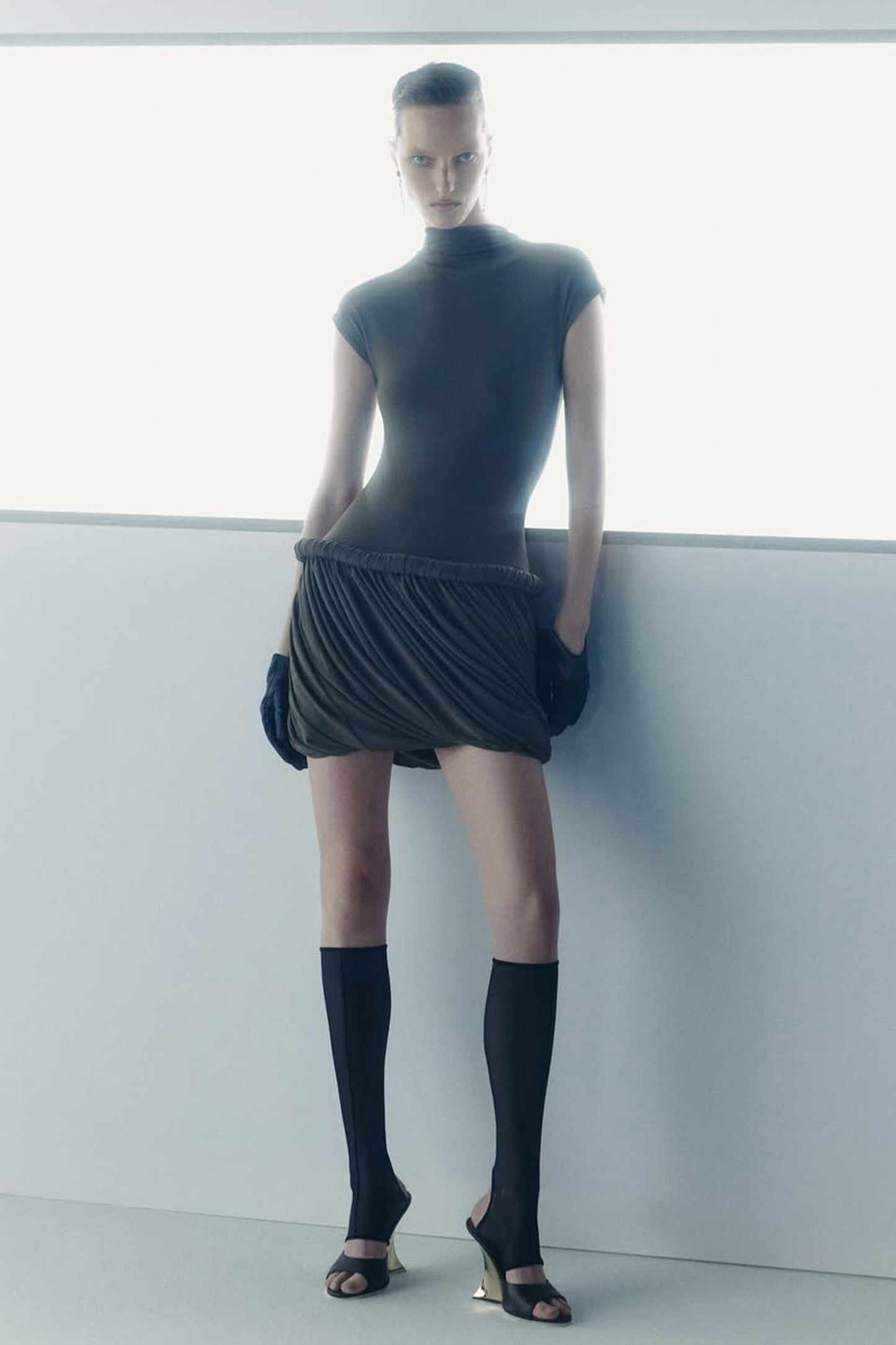 Fleur Grey Ruched Bubble Hem Mini Dress