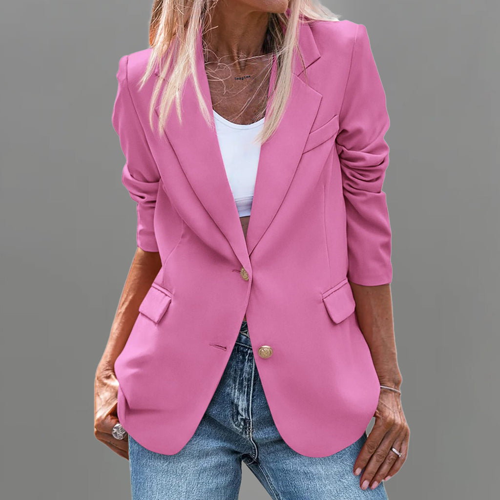 Formal Notched Lapel Two Button Long Sleeve Solid Blazer