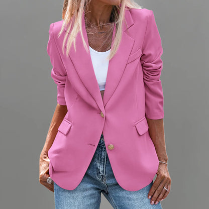 Formal Notched Lapel Two Button Long Sleeve Solid Blazer