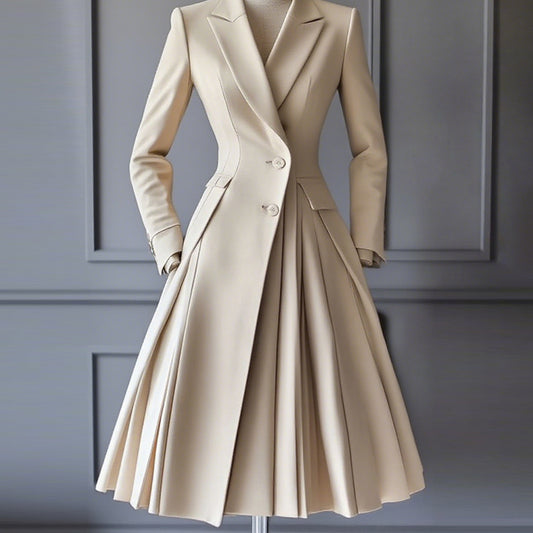 Ursime Formal Peak Lapel Two Button Pocket Pleated Midi Dress