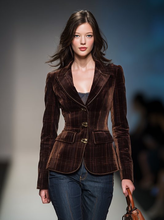 Vintage Check Velvet Blazer