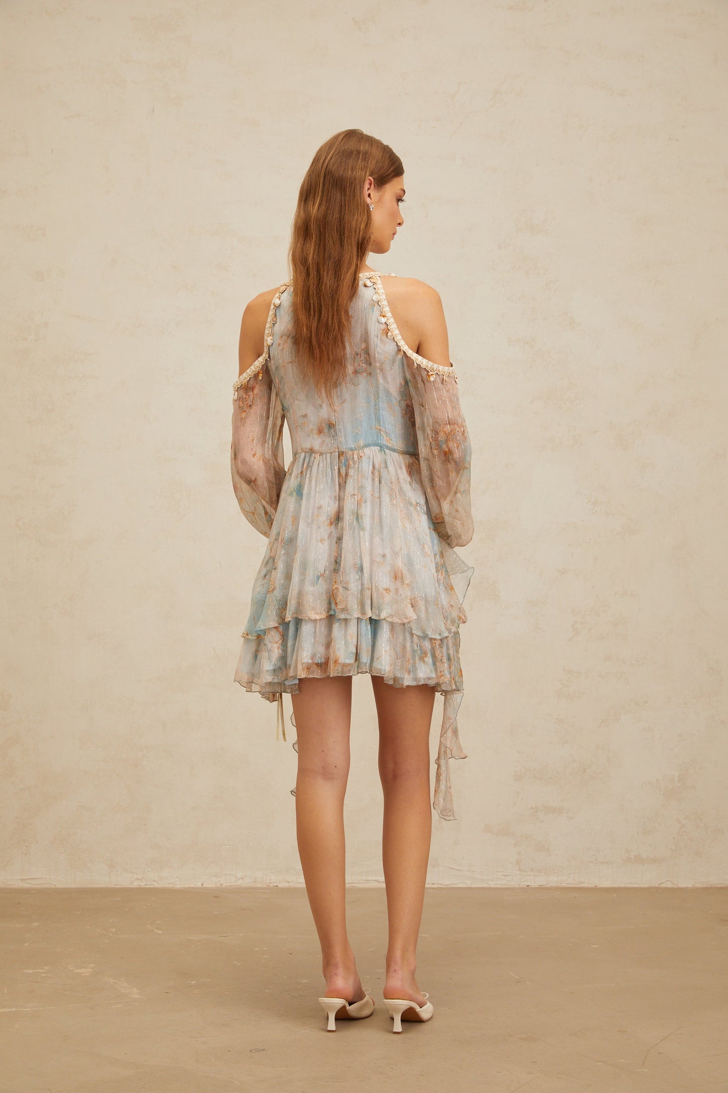 Glannon Blue Floral Print Silk Mini Dress
