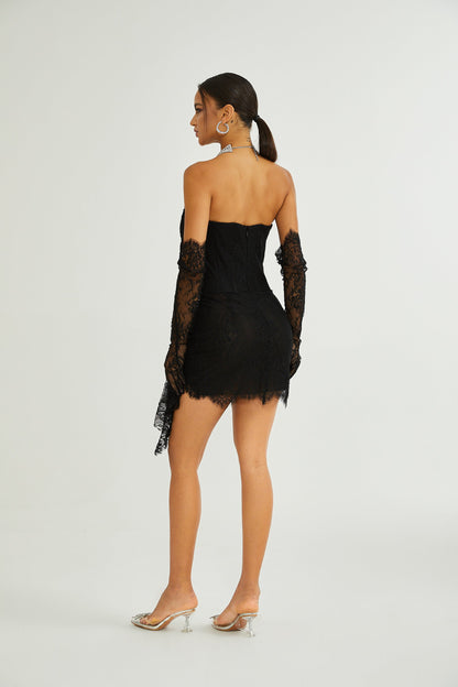 Sylvie black faux-pearl embellished mini dress