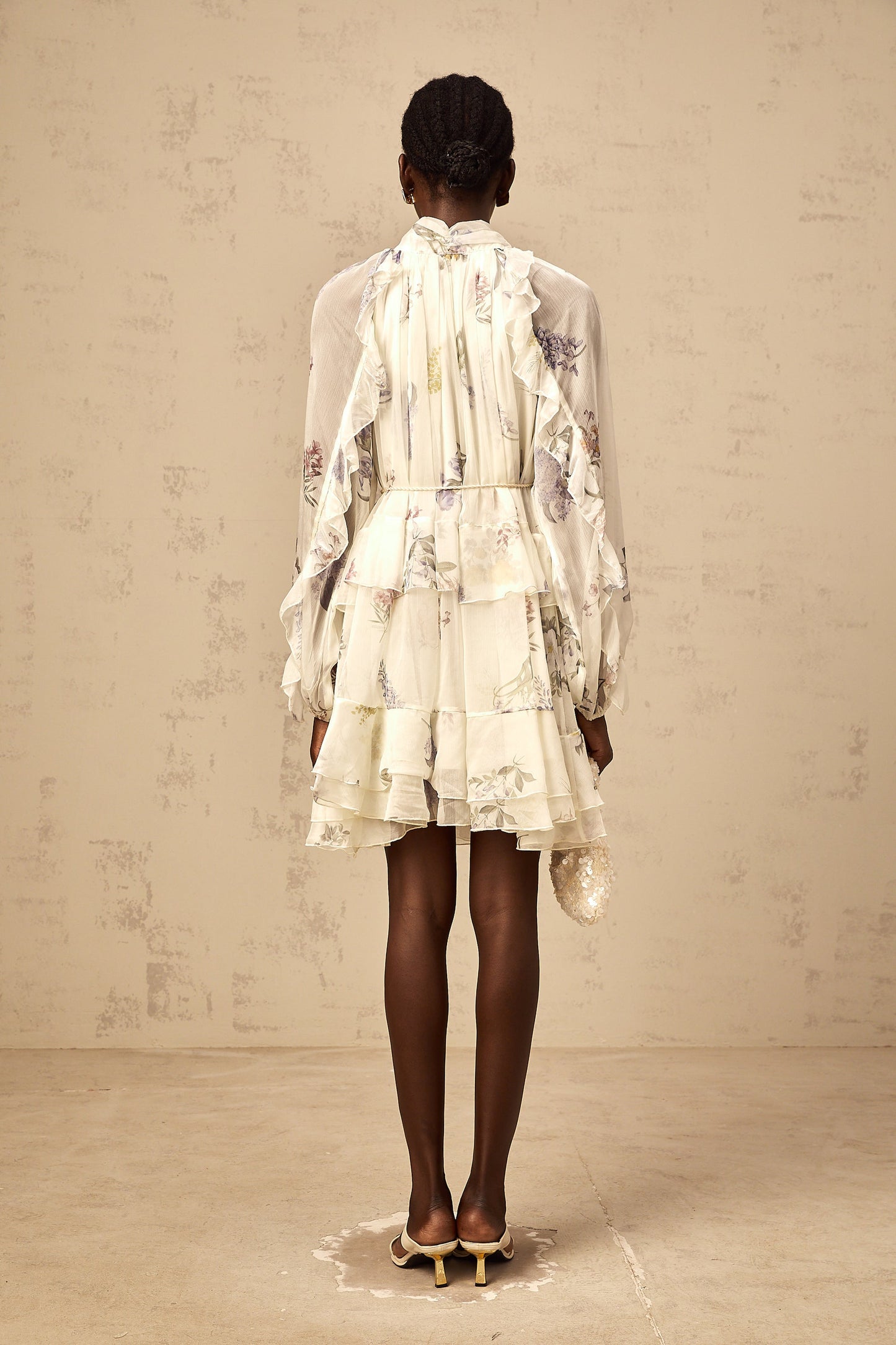 Albane white floral-print tiered chiffon mini dress