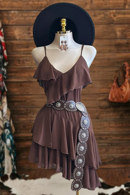 Asymmetric Ruffled Halter Mini Dress