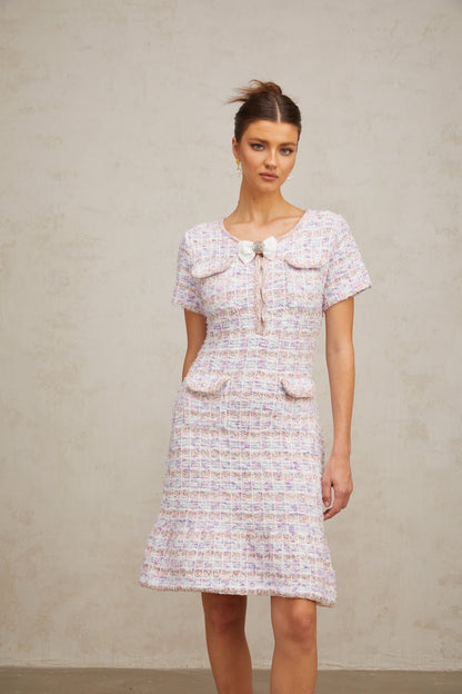Hyacinthe purple checked knit midi dress