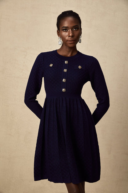 Rhéane navy basket-weave mini dress