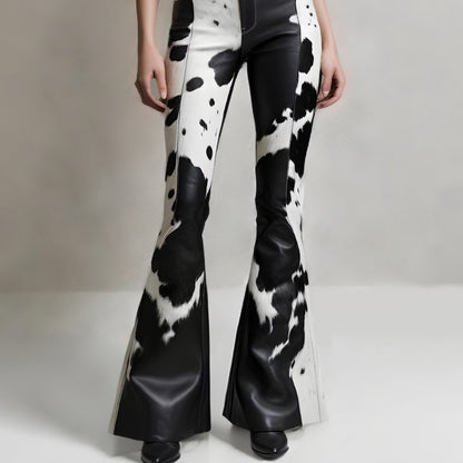 Fashion High Rise Cow Print Flare Pants