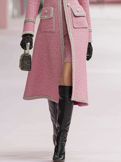 Vintage Silver Trim Tweed Mid-Length Coat