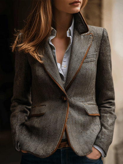 Contrast Trim Wool-Blend Blazer