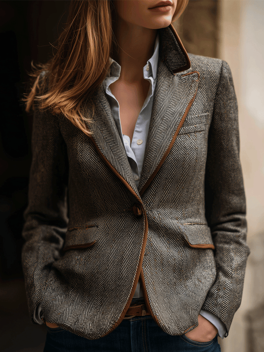 Contrast Trim Wool-Blend Blazer