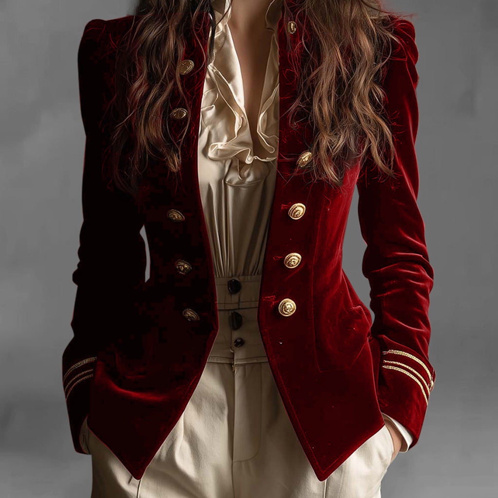 Formal Velvet Double Breasted Long Sleeve Striped Cuffs Jacket