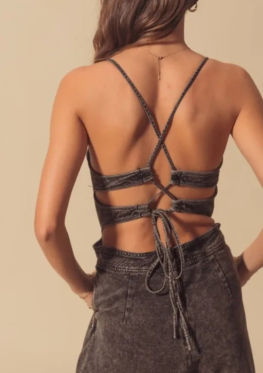 Sleeveless Backless Sexy Denim Romper