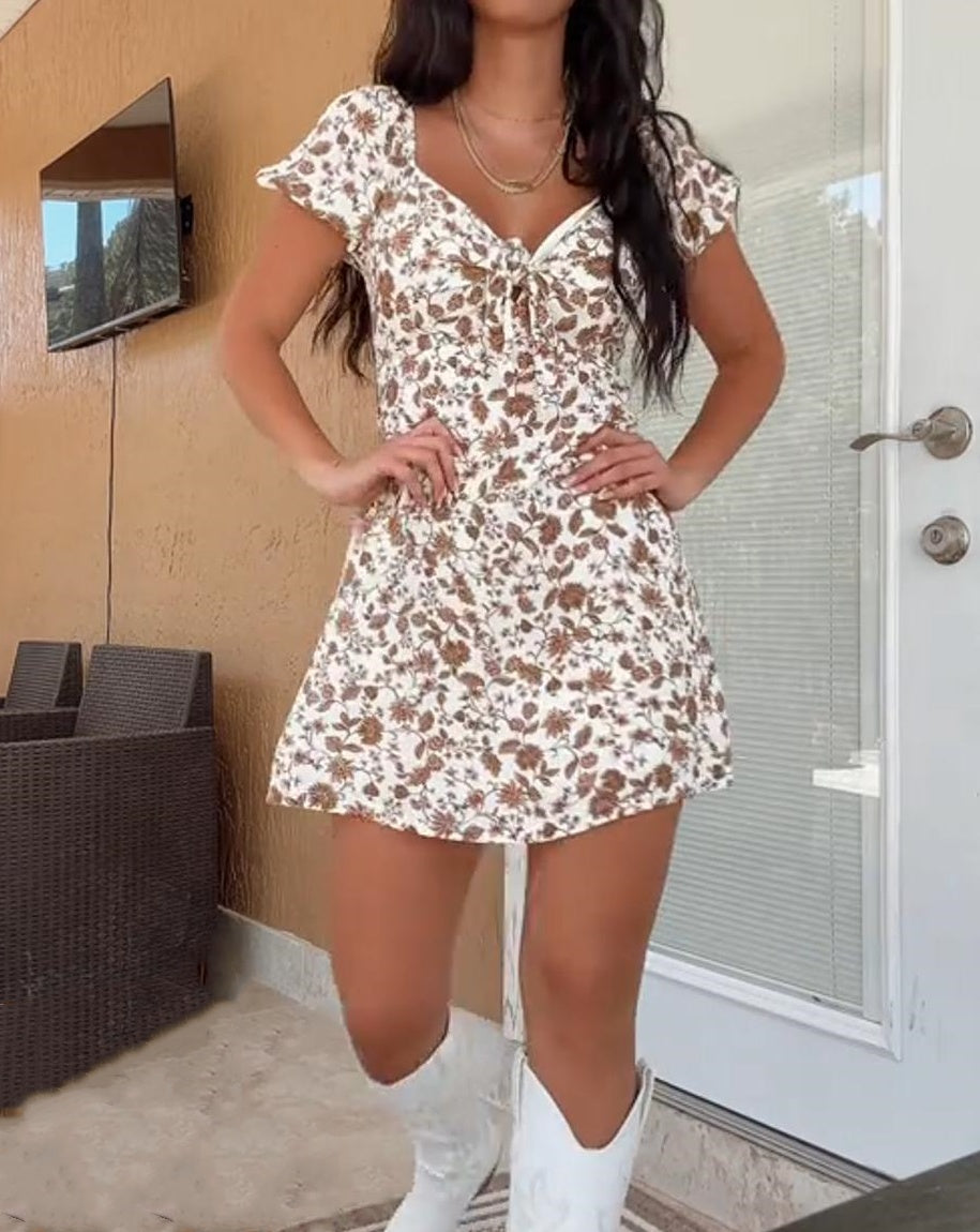 Floral Print Short Sleeve Mini Dress